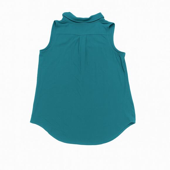 LOFT Teal Blue Mixed Media Sleeveless Split Neck Blouse - Size Medium 💙✨💚 - Picture 6 of 11